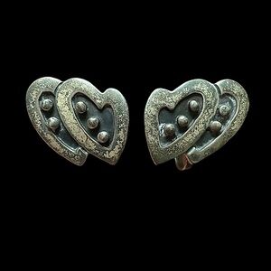 Vintage Sterling Silver Heart Screw Back Earrings
